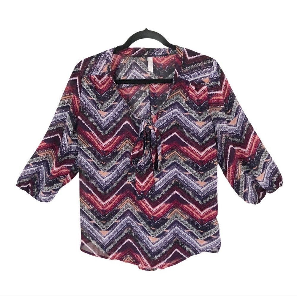 Xhilaration Semi Sheer Tie Front Blouse Size Medium‎